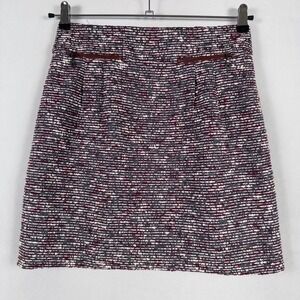 LOFT Skirt Womens 6 Burgundy Gray Cream Nubby Tweed Pleated Business Casual